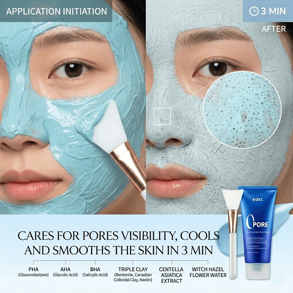 PoreReset™ Blue Clay Mask. 3-Minute Deep Pore Detox - With Brush
